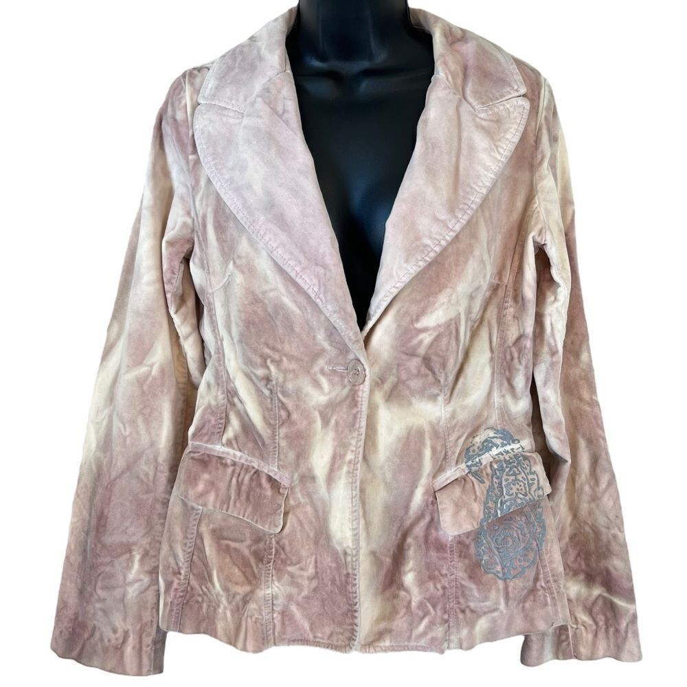Vintage bebe Velvet Blush Tie Dye Paisley Single Button Blazer